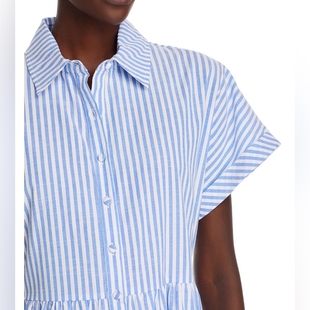 Aqua Bloomingdales Tiered Short Sleeve Shirtdress Blue White Stripes Small - Picture 4 of 9